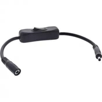 InLine DC-Kabel mit Schalter, DC Stecker/Buchse 4,0x1,7 mm, AWG 18, schwarz, 0,20 m