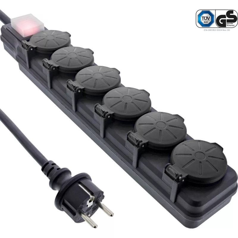 InLine 16496P Stromverlängerung 5 m 6 AC-Ausgänge Schwarz
