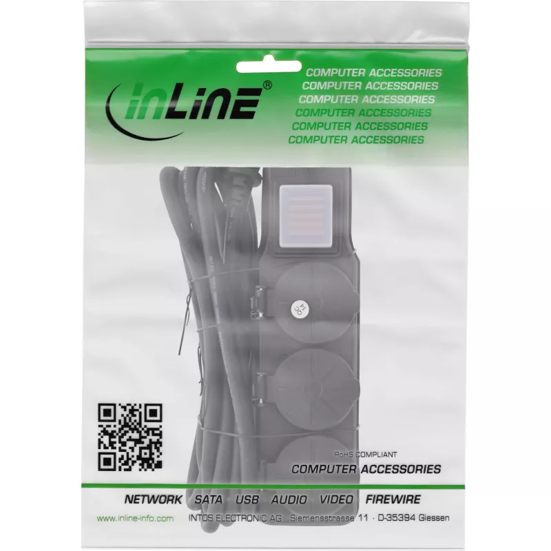 InLine 16493Q Stromverlängerung 10 m 3 AC-Ausgänge Schwarz