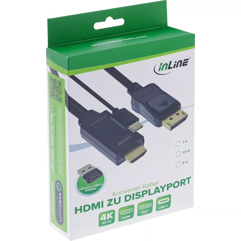 Aktiver Videokonverter InLine 17161I 3840x2160 HDMI zu DisplayPort