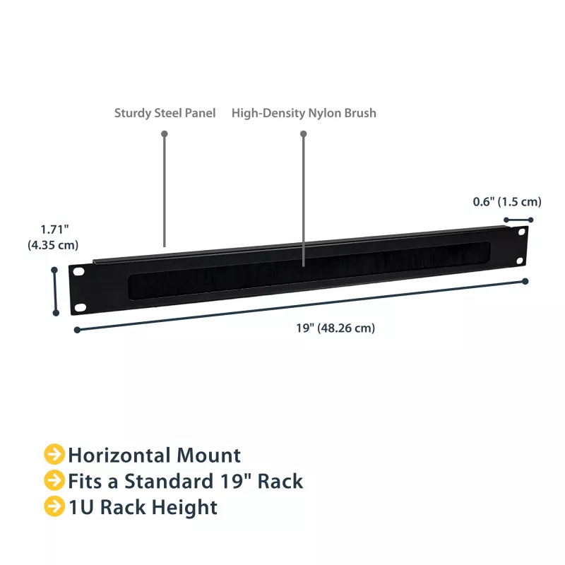 StarTech.com 1U High-density Brush Strip Kabel Management Panel, zuverlässige horizontale Stahl-Kabelführung für Rechenzentren