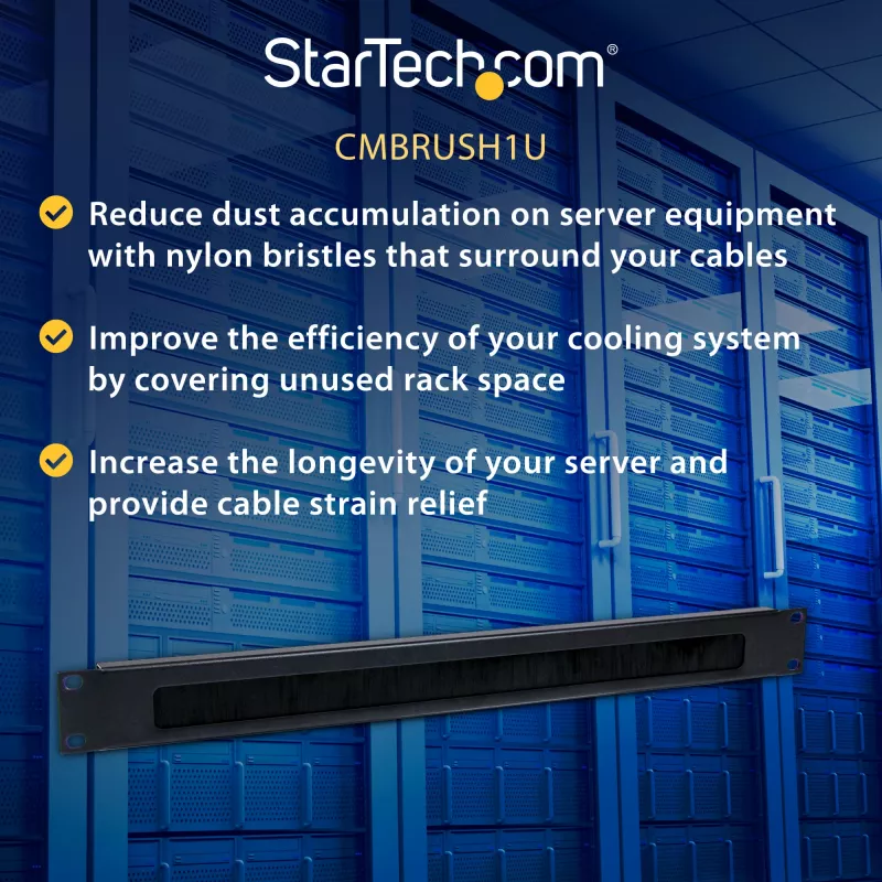StarTech.com 1U High-density Brush Strip Kabel Management Panel, zuverlässige horizontale Stahl-Kabelführung für Rechenzentren