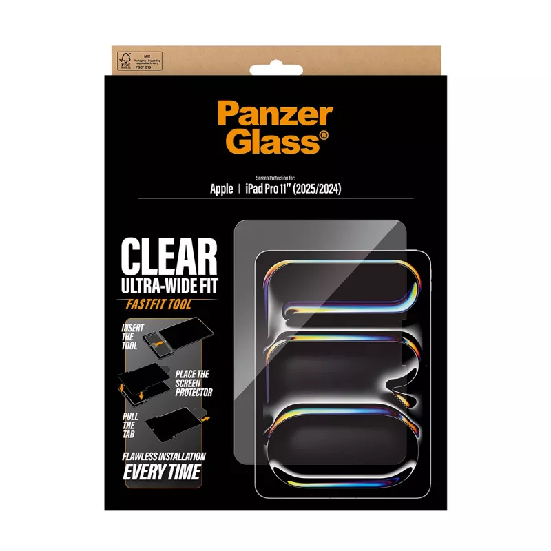 PanzerGlass Panzerglas-Displayschutz für iPad Pro 11 Zoll (2024–2025) — Ultra-Wide Fit, FastFit-Werkzeug