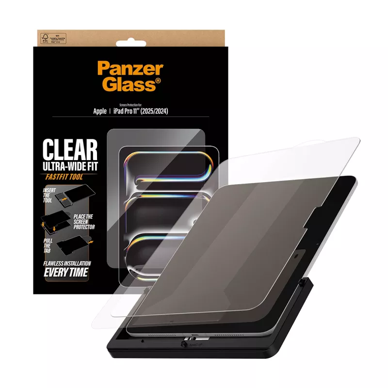 PanzerGlass Panzerglas-Displayschutz für iPad Pro 11 Zoll (2024–2025) — Ultra-Wide Fit, FastFit-Werkzeug