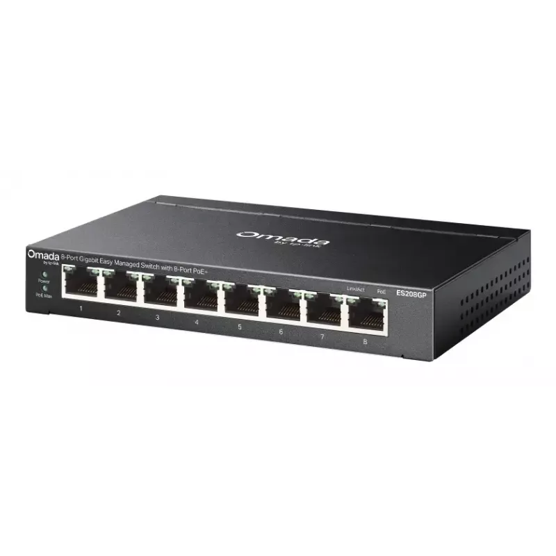 TP-Link Omada ES208GP Netzwerk-Switch Managed L2 Gigabit Ethernet (10/100/1000) Power over Ethernet (PoE) Hutschiene Schwarz