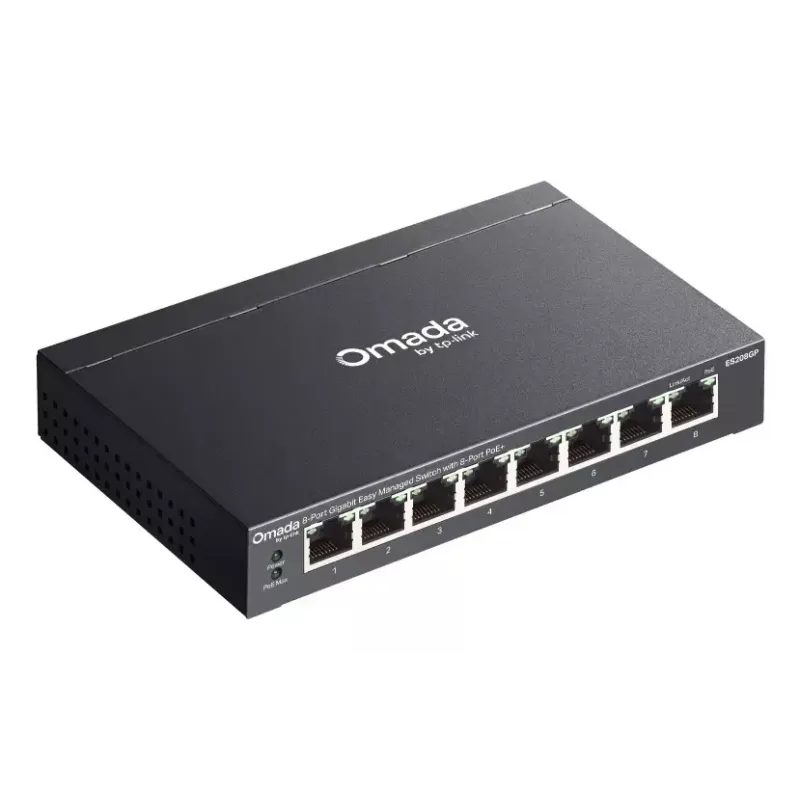 TP-Link Omada ES208GP Netzwerk-Switch Managed L2 Gigabit Ethernet (10/100/1000) Power over Ethernet (PoE) Hutschiene Schwarz