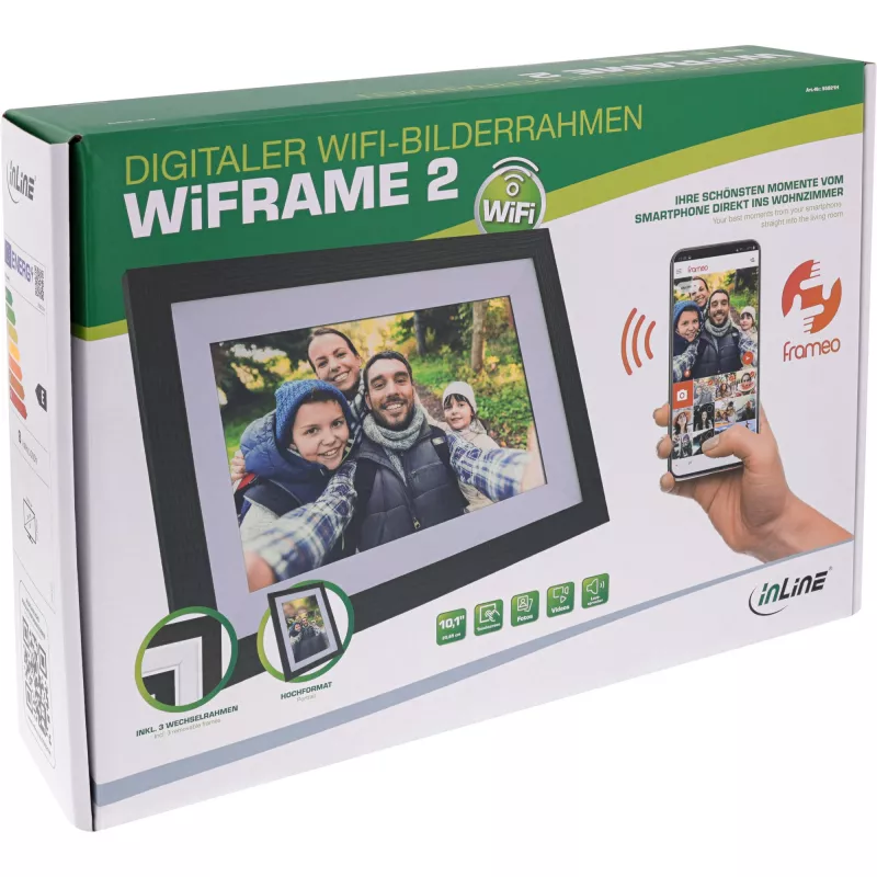 InLine WiFi-Bilderrahmen WiFRAME 2, 10,1 Zoll 1920x1200 16:10 IPS Touch, Frameo APP