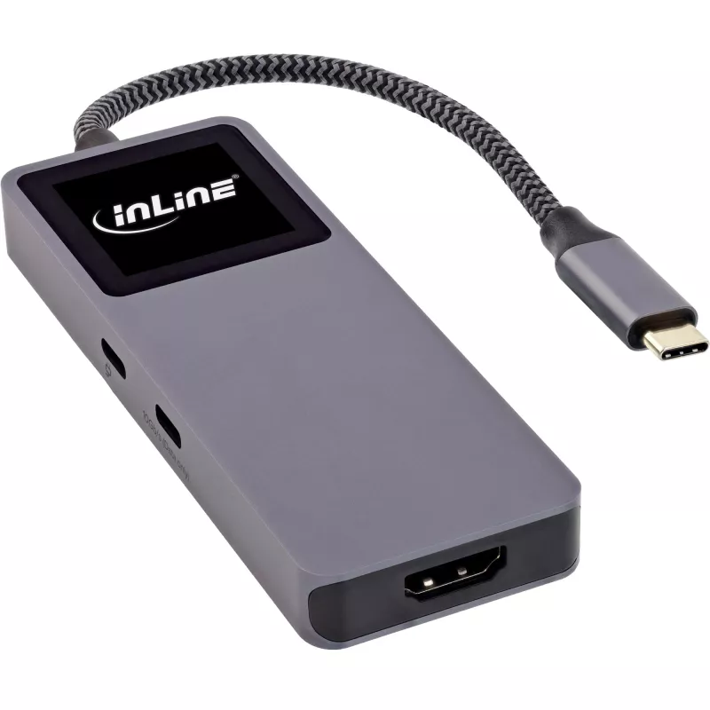 USB-C-Schnittstellen-Hub InLine 35392D USB 3.2 Gen 2 Type-C Host zu HDMI, USB-A, USB-C 10000 Mbit/s Grau