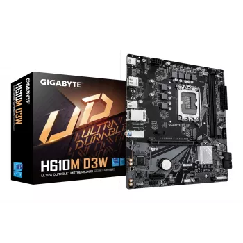 Motherboard GIGABYTE H610M D3W LGA1700 für Intel-CPUs der 12.–14. Generation, 5+1+1 VRM, DDR5 bis 5600 MHz, 128 GB, PCIe 3.0 M.2, 1 GbE, USB 3.2 Gen1