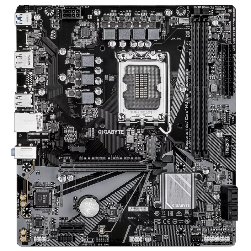 Motherboard GIGABYTE H610M D3W LGA1700 für Intel-CPUs der 12.–14. Generation, 5+1+1 VRM, DDR5 bis 5600 MHz, 128 GB, PCIe 3.0 M.2, 1 GbE, USB 3.2 Gen1