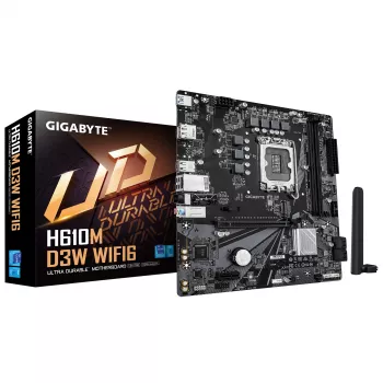 GIGABYTE H610M D3W WIFI6 Mainboard – Unterstützt Intel Core CPUs der 14. Generation, 5+1+1 Phasen VRM, bis zu 5600 MHz DDR4, 1x PCIe 3.0 M.2, Wi-Fi 6, 1GbE LAN, USB 3.2 Gen 1