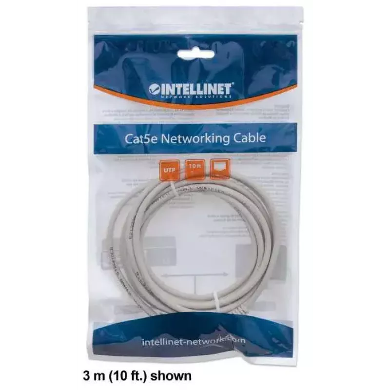Intellinet Netzwerk-Patchkabel, Cat6, 3m, Grau, CCA, U/UTP, PVC, RJ45, vergoldete Kontakte, rastnasenschutz, mit Zugentlastung, lebenslange Garantie