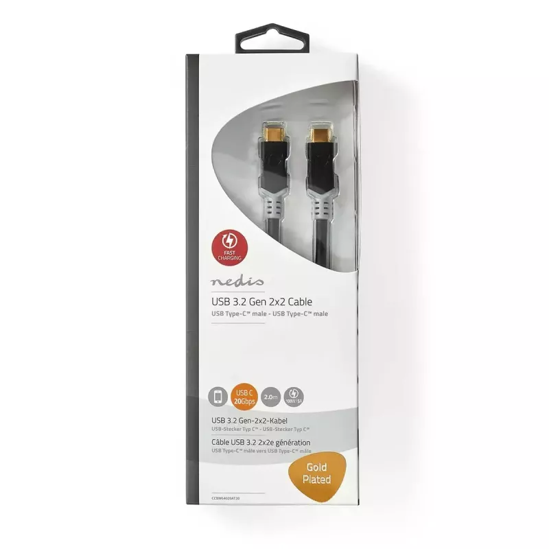 USB-Kabel Nedis CCBW64020AT20 USB4 Gen 2x2 2 m USB C Schwarz Silber