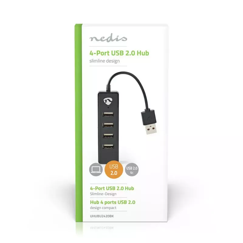 USB Hub Nedis UHUBU2420BK USB 2.0 480 Mbit/s Schwarz