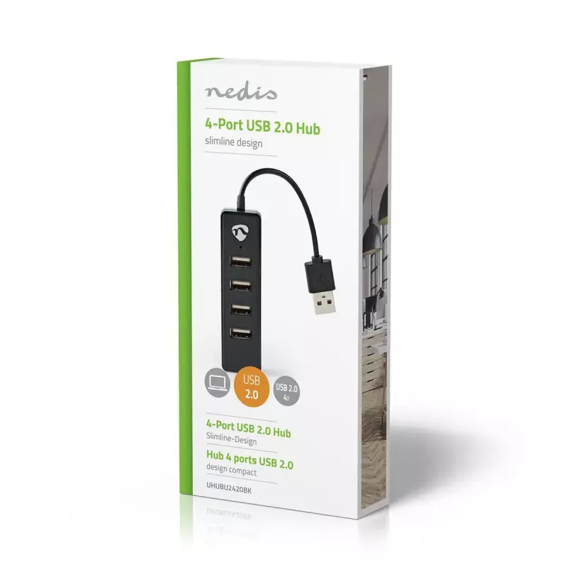 USB Hub Nedis UHUBU2420BK USB 2.0 480 Mbit/s Schwarz