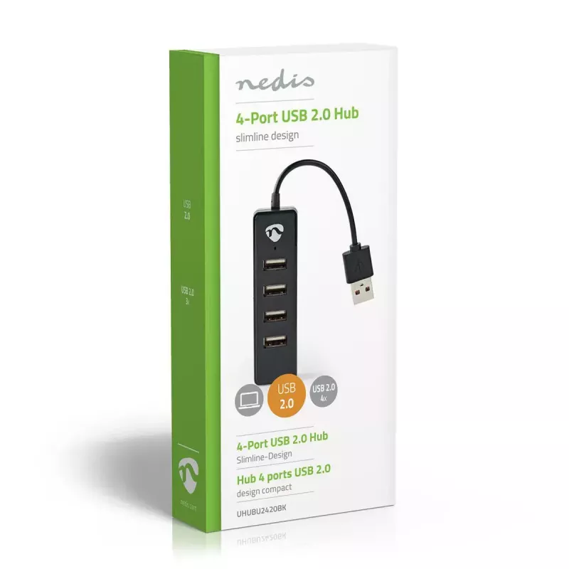 USB Hub Nedis UHUBU2420BK USB 2.0 480 Mbit/s Schwarz