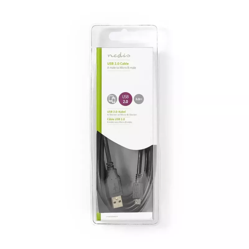Nedis USB-Kabel USB 2.0 3 m USB A Micro-USB B Schwarz