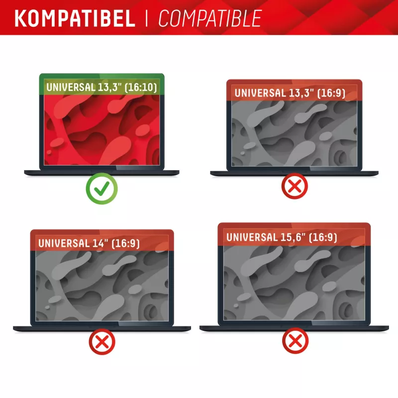 Privatsphärefilter Displex PRIVACY SAFE magnetisch 2-Wege für Laptop/Notebook 13,3 Zoll (16:10), rahmenlos, glänzend/matt, 5H