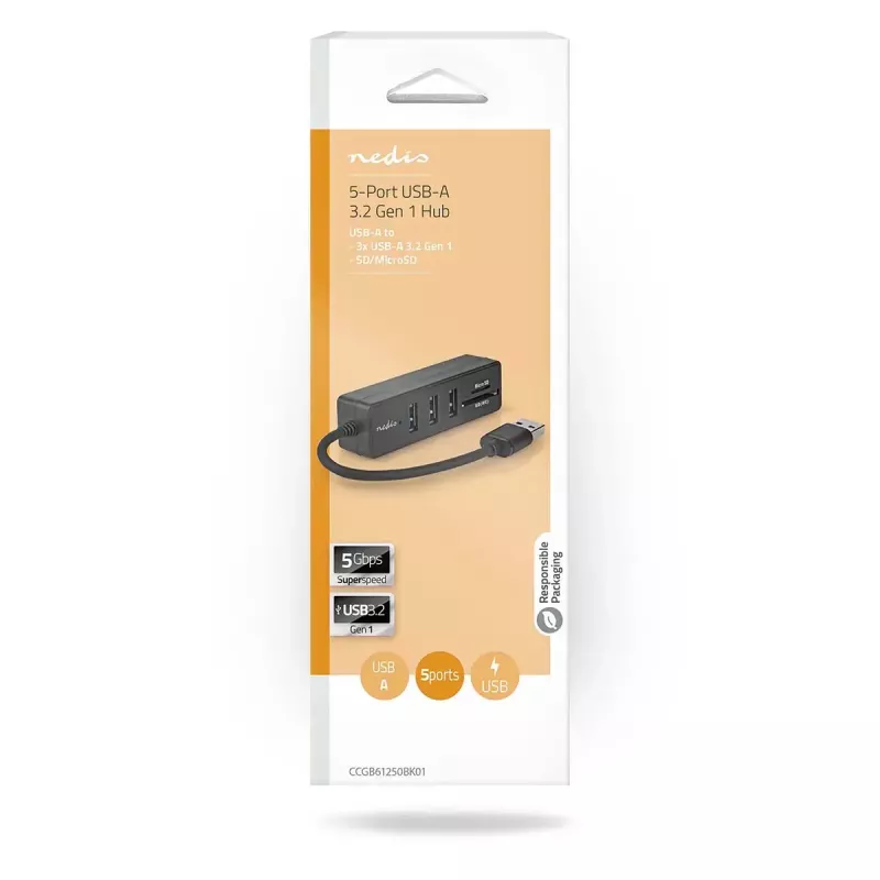 USB-Hub Nedis CCGB61250BK01 USB 3.2 Gen 1 Type-A 5000 Mbit/s Schwarz