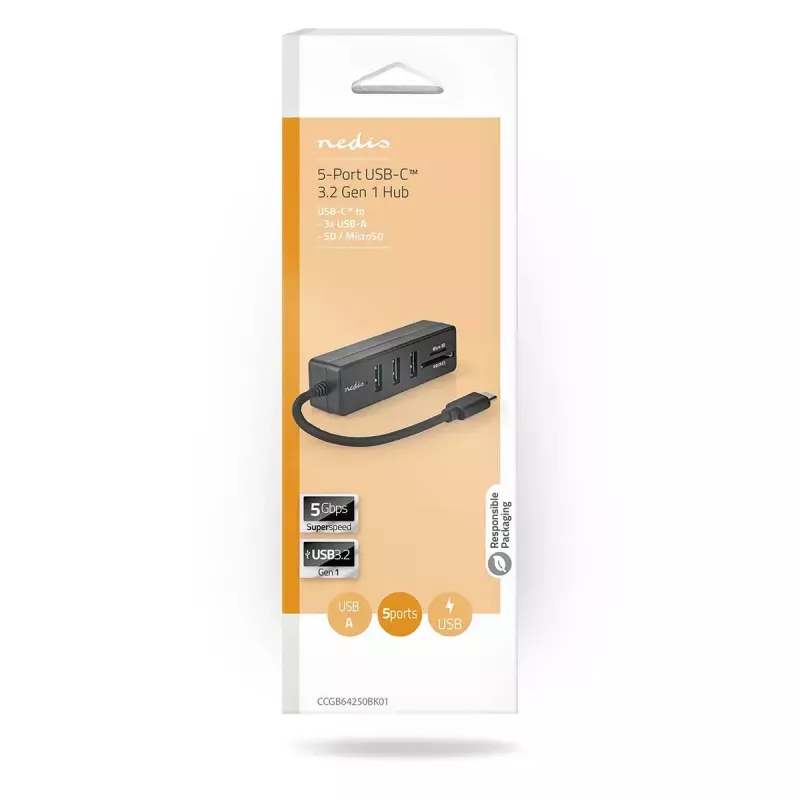 Laptop-Dock Nedis CCGB64250BK01 Kabelgebunden USB Type-C Schwarz 5 Gbit/s