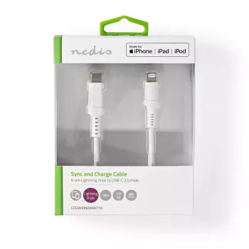 Lightning-Kabel Nedis CCGW39650WT10 1m Weiß USB C