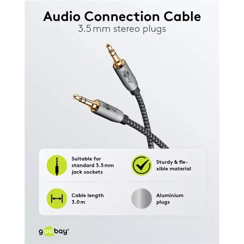 Audiokabel WENTRONIC Goobay 65275 — 3 m, 3,5 mm TRS Stecker–Stecker, vergoldete Kontakte, magnetisch geschirmt