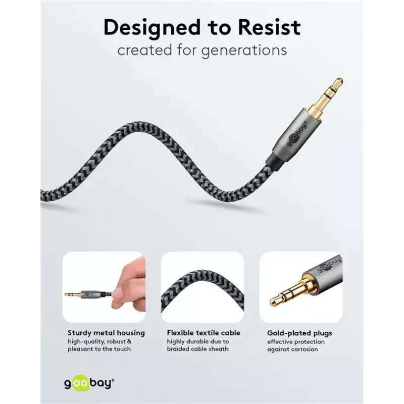 Audiokabel WENTRONIC Goobay 65275 — 3 m, 3,5 mm TRS Stecker–Stecker, vergoldete Kontakte, magnetisch geschirmt