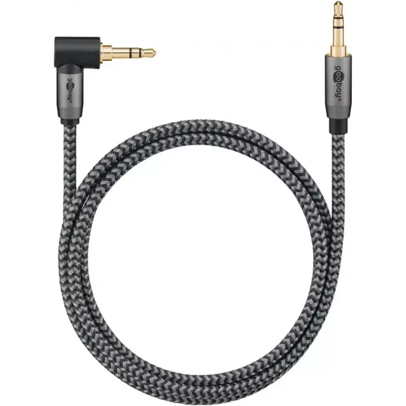 Audiokabel Goobay (WENTRONIC) 3,5mm Klinke–3,5mm Klinke, 1 m, AWG28, vergoldet, magnetisch abgeschirmt, schwarz/silber