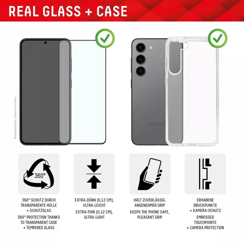 Displex Displayschutzfolie + Hülle für Samsung Galaxy S24 Ultra, Eco-Montagerahmen, Vollabdeckung