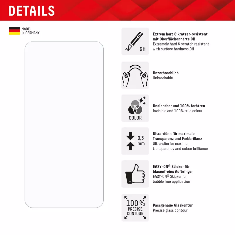 Displex Smart Glass (9H) für Samsung Galaxy S24+/S25+, Montageaufkleber, unzerbrechlich