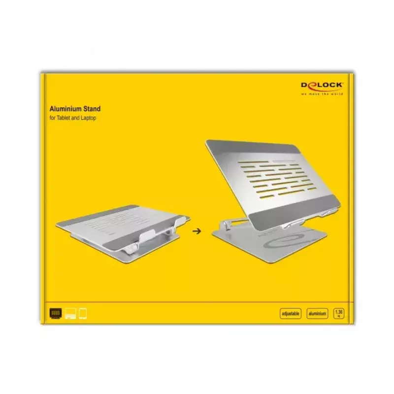 Laptop-Ständer DeLOCK 18414 verstellbar Aluminium Breite 280 mm Tiefe 230 mm Höhe 40 mm