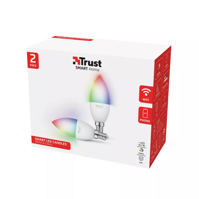 Smart Bulb TRUST 71293 – Wi-Fi Smart Light, weiß, AC, 37×100 mm, 2er-Pack
