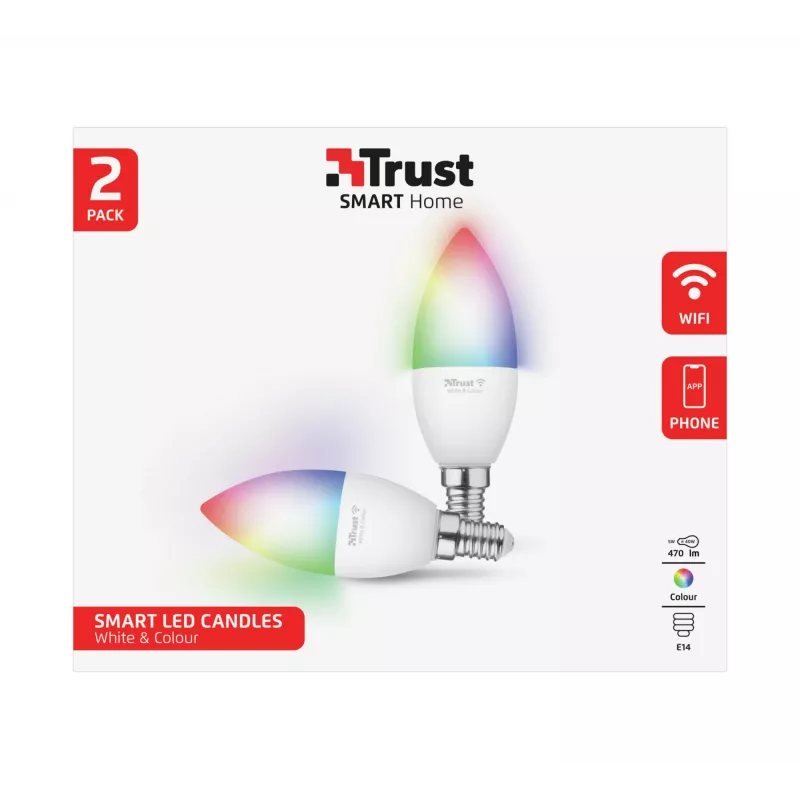 Smart Bulb TRUST 71293 – Wi-Fi Smart Light, weiß, AC, 37×100 mm, 2er-Pack