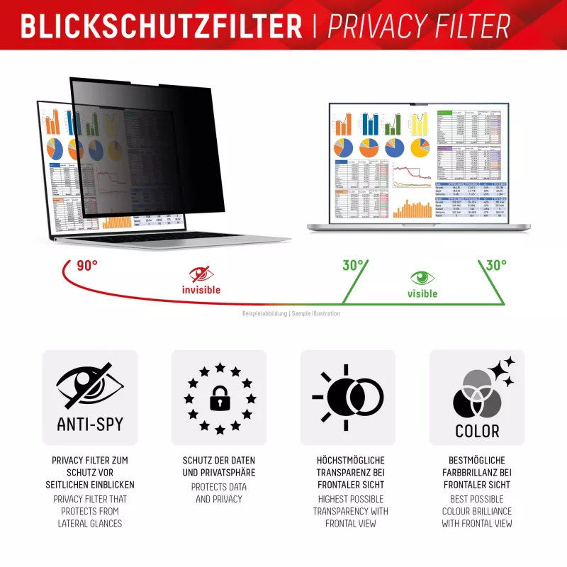 Displex PRIVACY SAFE entfernbarer 2-Wege-Sichtschutzfilter für Laptop/Notebook (randlos/frameless) 13,3 inch (16:9)