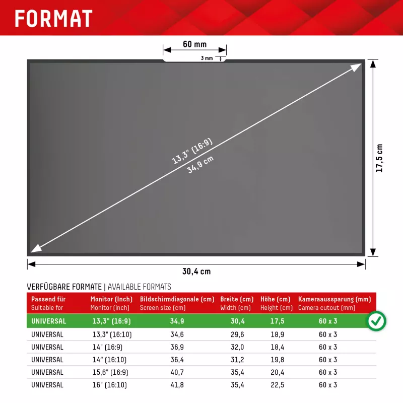 Displex PRIVACY SAFE entfernbarer 2-Wege-Sichtschutzfilter für Laptop/Notebook (randlos/frameless) 13,3 inch (16:9)
