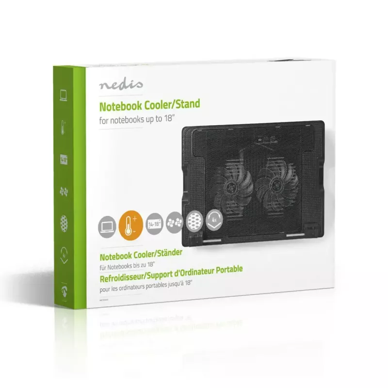 Laptop-Kühlpad Nedis NBCR200BK 2 Lüfter 14 cm Schwarz
