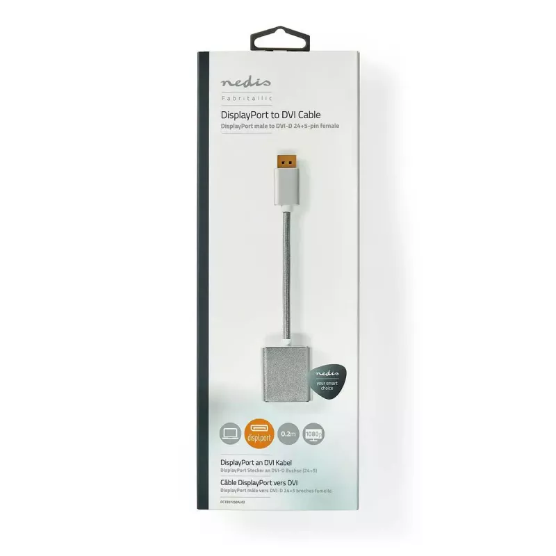 Nedis CCTB37250AL02 Videoadapterkabel 0,2 m DisplayPort DVI-D Silber