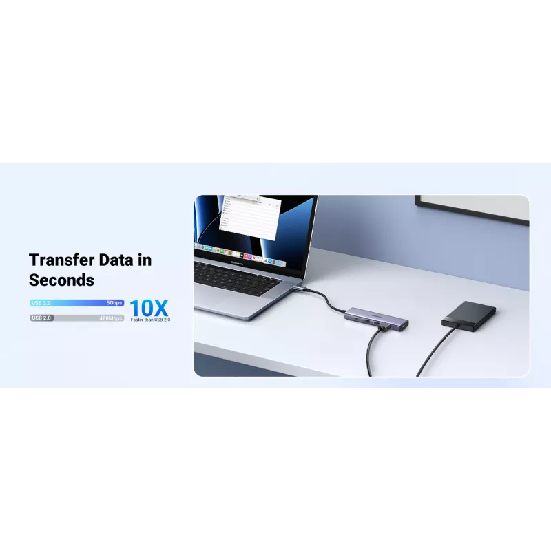 USB Type-C Hub UGREEN 20956A mit HDMI und USB 3.0, 5 Gbit/s, 4K 3840x2160, Silber