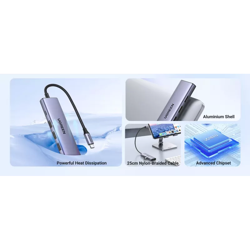 USB Type-C Hub UGREEN 20956A mit HDMI und USB 3.0, 5 Gbit/s, 4K 3840x2160, Silber