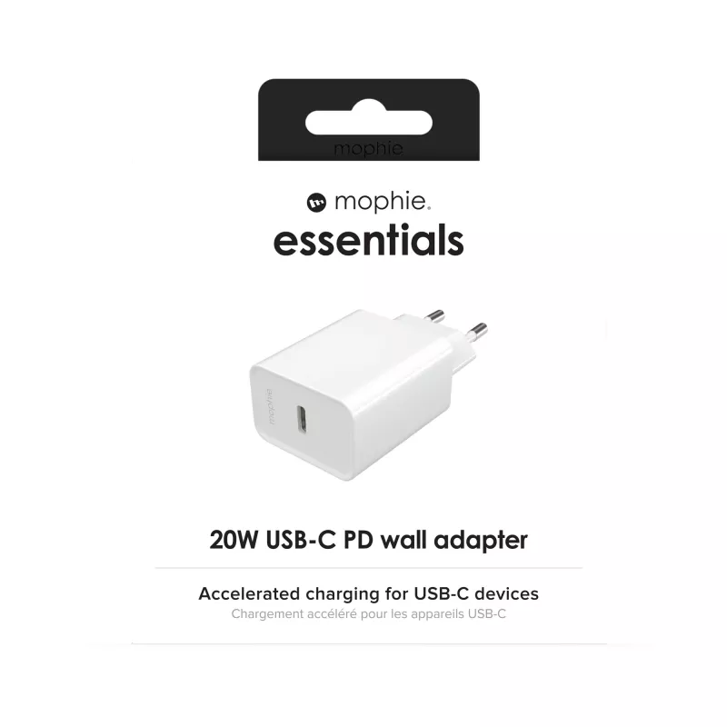 mophie essentials 20W USB-C PD-Netzteil Universal Weiß AC-Schnellladung Innenbereich