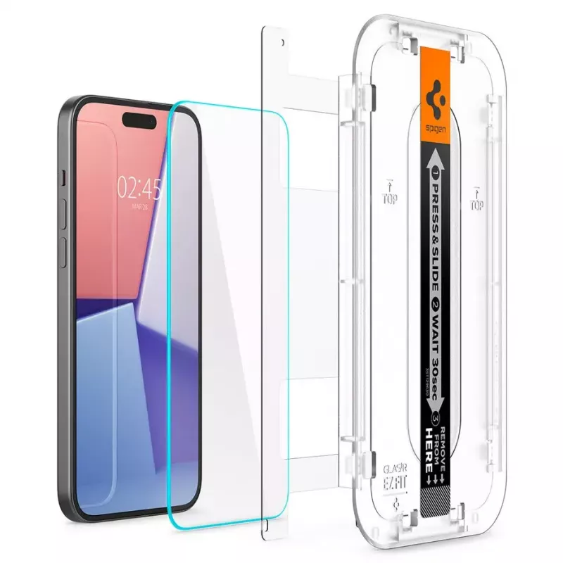 Spigen iPhone 15 Glas.tR EZ Fit Displayschutz aus gehärtetem Glas Transparent
