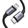Ugreen 60759 Mobiltelefonkabel Schwarz, Silber 1 m USB C Lightning