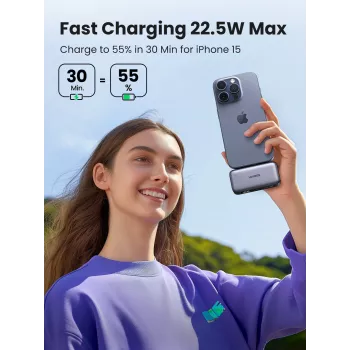 Powerbank UGREEN 35338, 5000 mAh, grau, tragbare Batterie für Smartphones, Ausgabe für ein Gerät