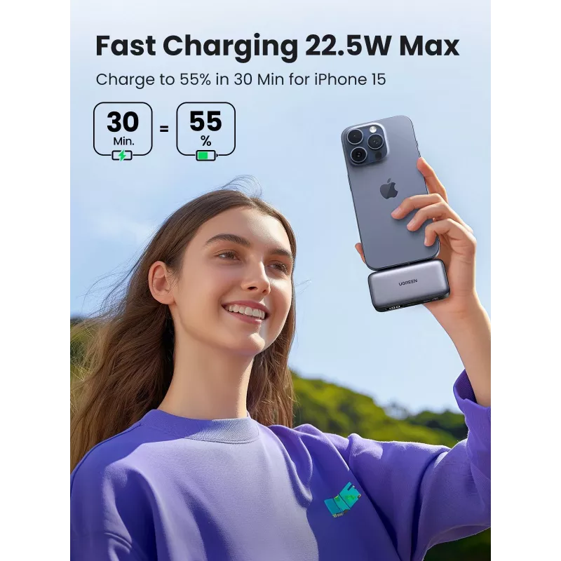 Powerbank UGREEN 35338, 5000 mAh, grau, tragbare Batterie für Smartphones, Ausgabe für ein Gerät