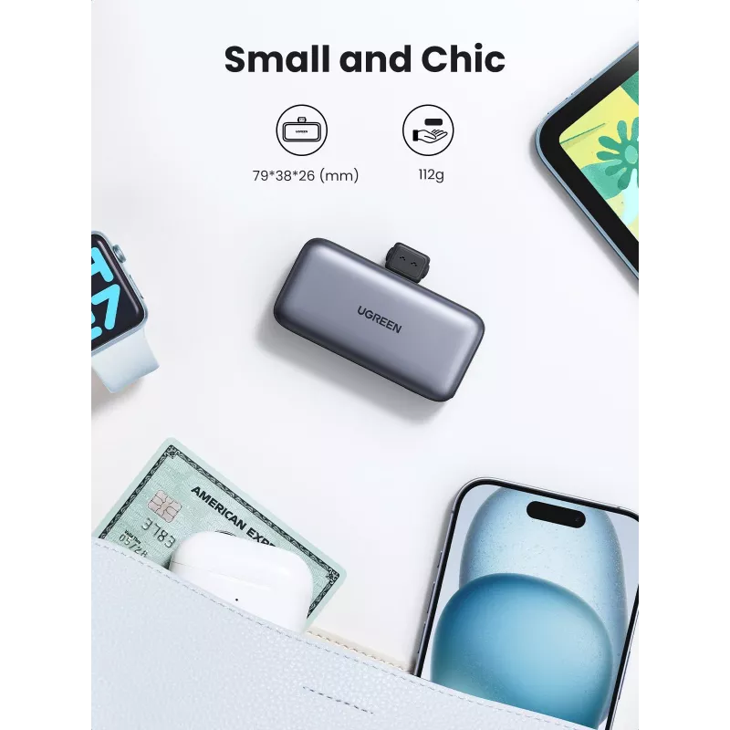 Powerbank UGREEN 35338, 5000 mAh, grau, tragbare Batterie für Smartphones, Ausgabe für ein Gerät