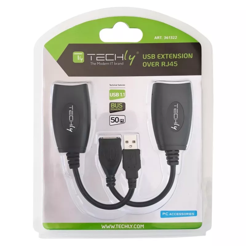 Techly IUSB-EXTENDTY5 Kabeladapter USB auf RJ-45 Schwarz