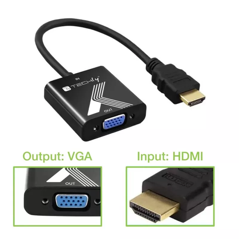 Techly Kabeladapter Konverter HDMI zu VGA Schwarz 0,1 m 1920x1200 60 Hz