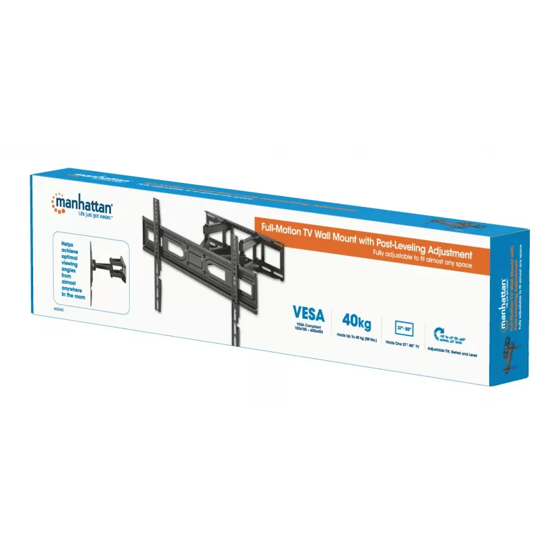 Manhattan TV & Monitor Halterung Wand Full Motion 1 Bildschirm 37-65 Schwarz VESA 100x100 bis 600x400mm Max 40kg