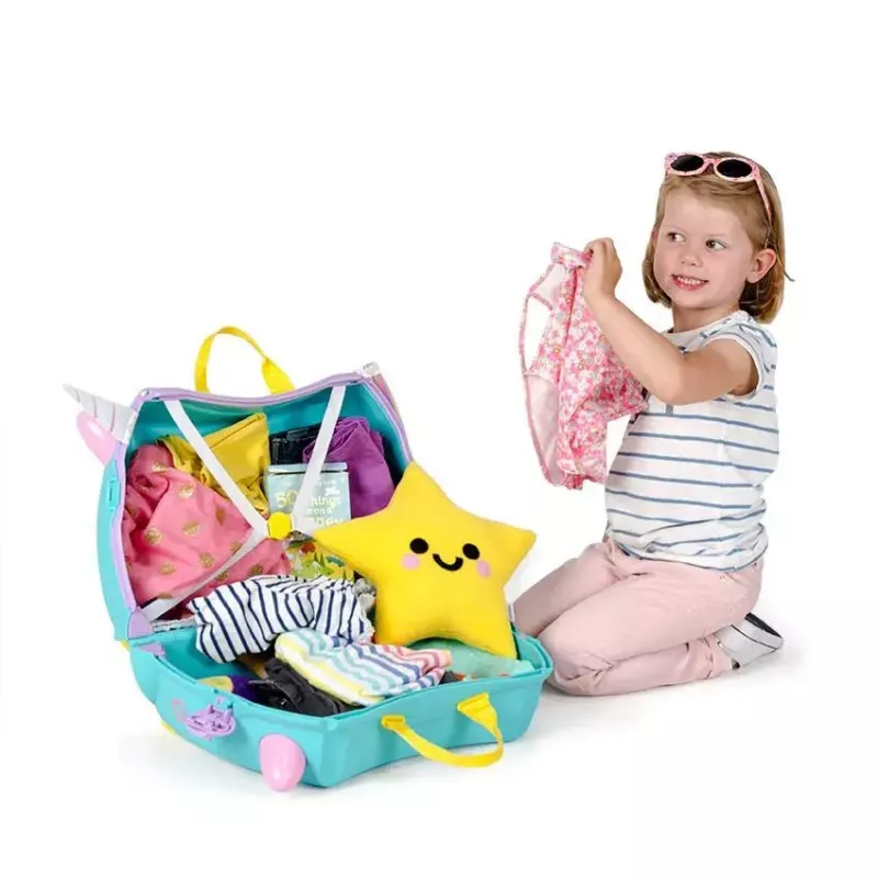 Koffer Trunki Una das Einhorn 4 Räder 18 L Pink Türkis Gelb