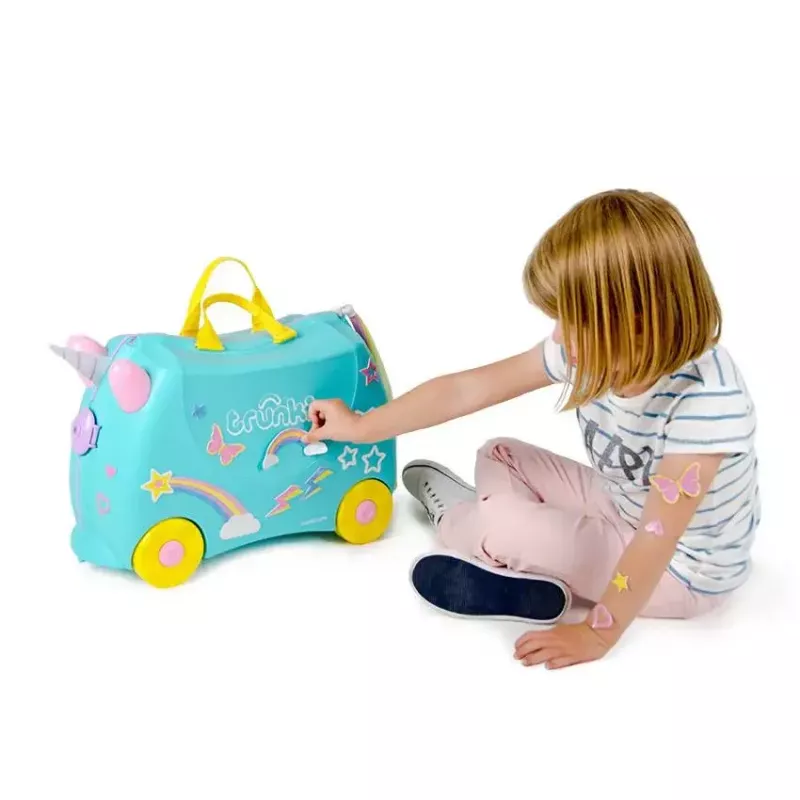 Koffer Trunki Una das Einhorn 4 Räder 18 L Pink Türkis Gelb
